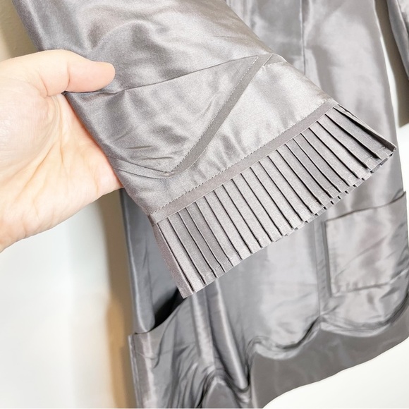 DVF Silver Silk Metallic Dress Long Sleeve Pleated Hem 2 - Picture 4 of 8